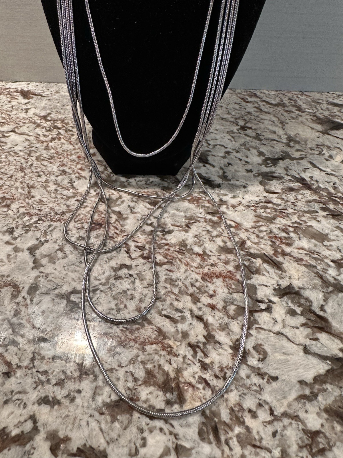 Silver Tone Multi-Strand Layered Snake Chain Necklace 30 in Lobster Clasp