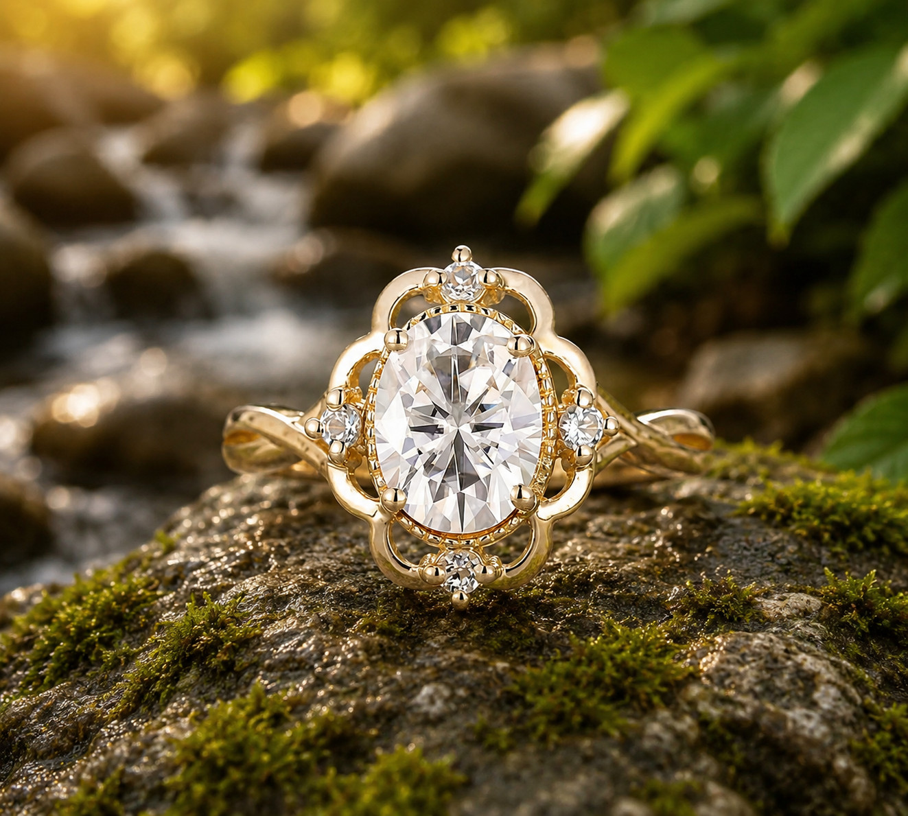 2Ct Oval Lab Created Diamond Halo Engagement Ring 14K Yellow Gold Plated Silver