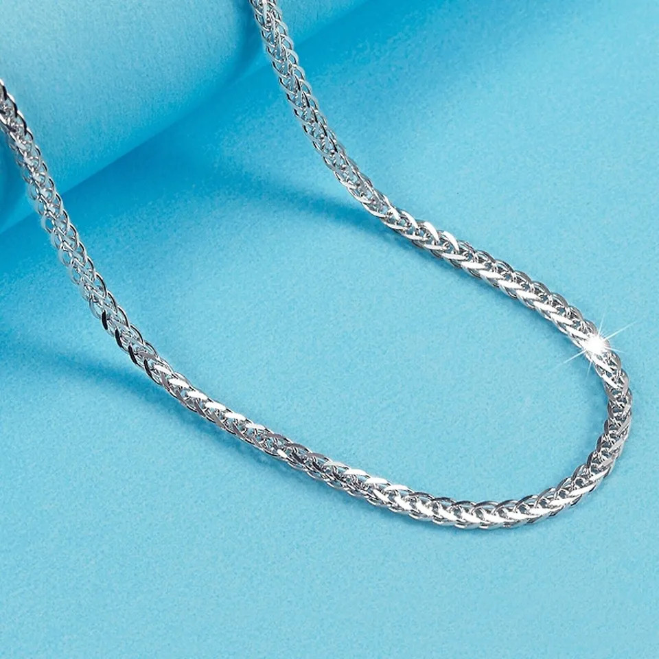 PT950 Pure Platinum 950 Chain 1.2mm-3.5mm Lucky Wheat Link Necklace 16-24inch