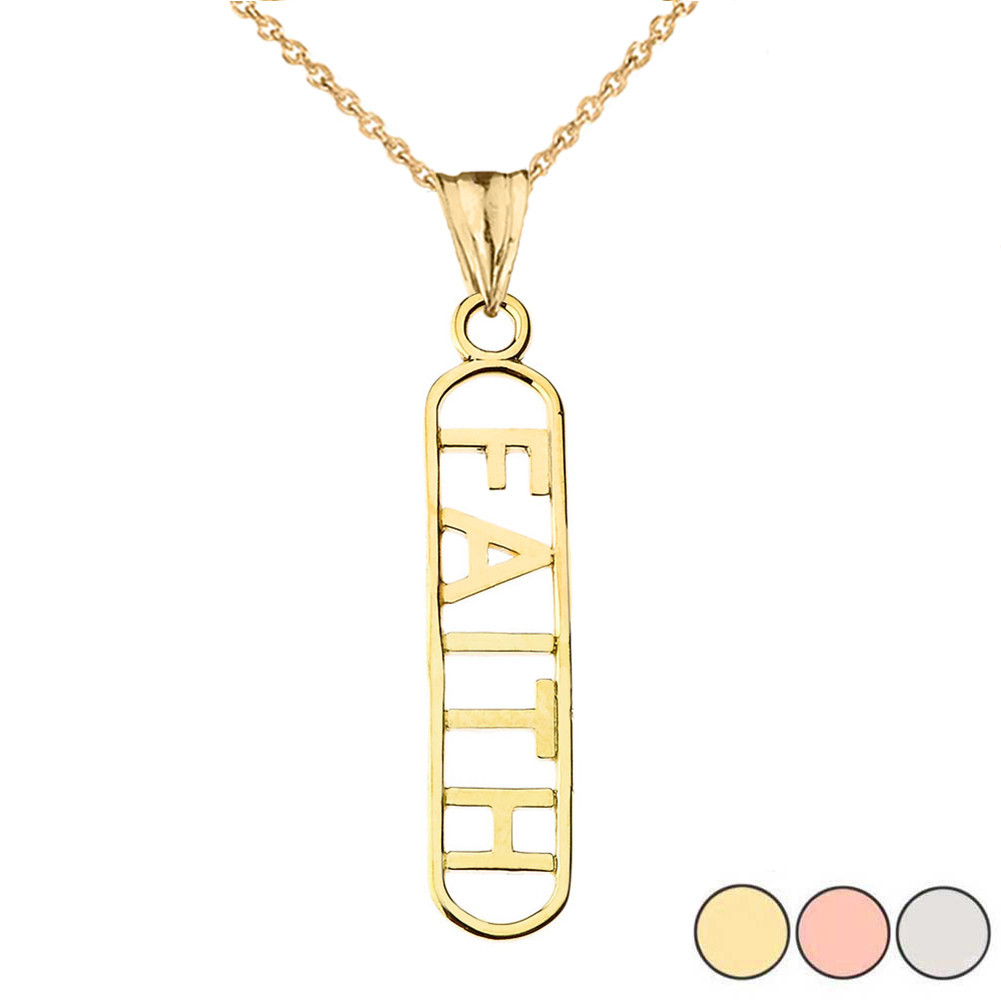 Solid Gold “FAITH” Pendant Necklace (Available in Yellow/Rose/White Gold)