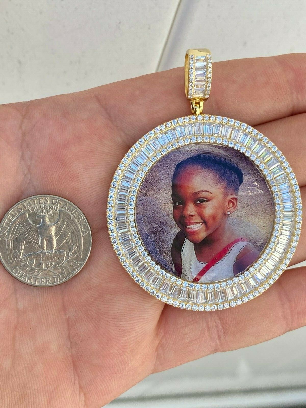 Solid 925 Silver Custom HipHop Photo Pendant Icy Memory Medallion Gold Plated CZ