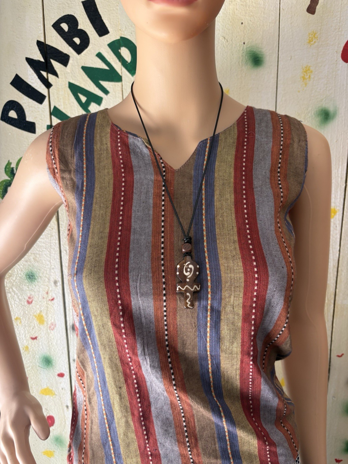 Bohemian Wood Asymmetrical Charm Pendant Black Cord Choker Necklace Adjustable