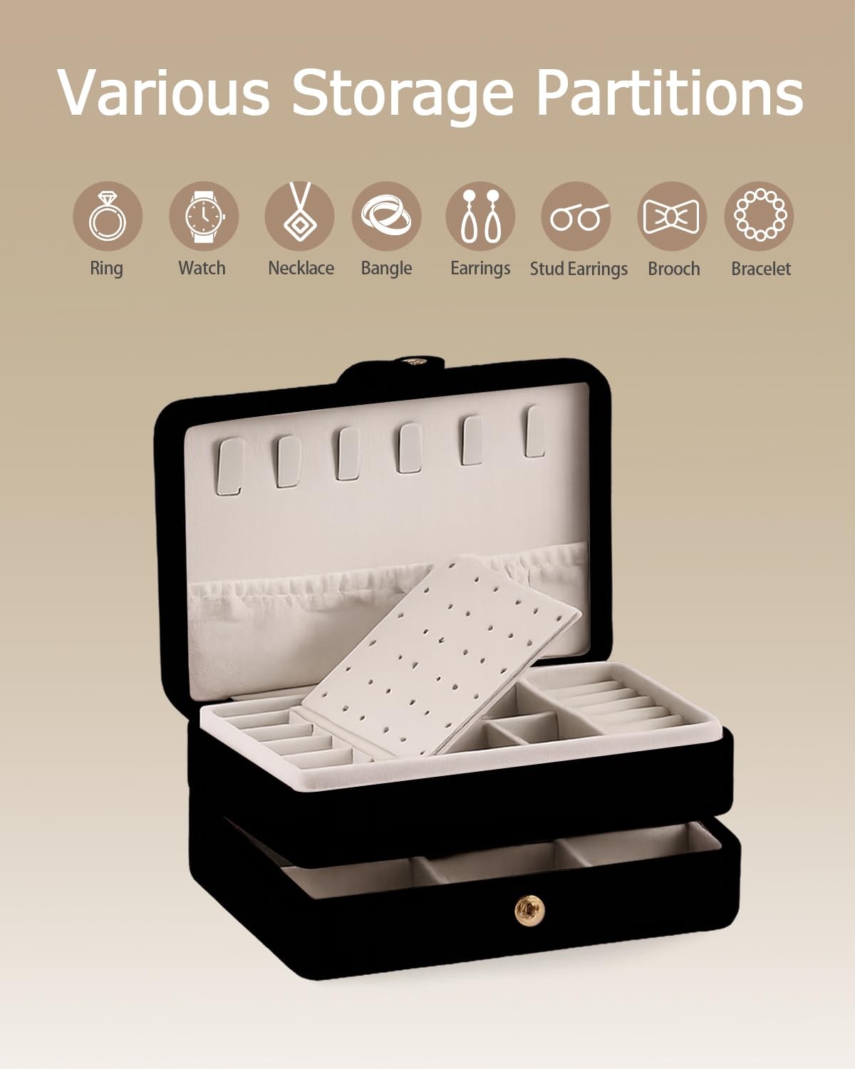 torbers Jewelry Box Organizer 2-Layer Black Organizers Velvet
