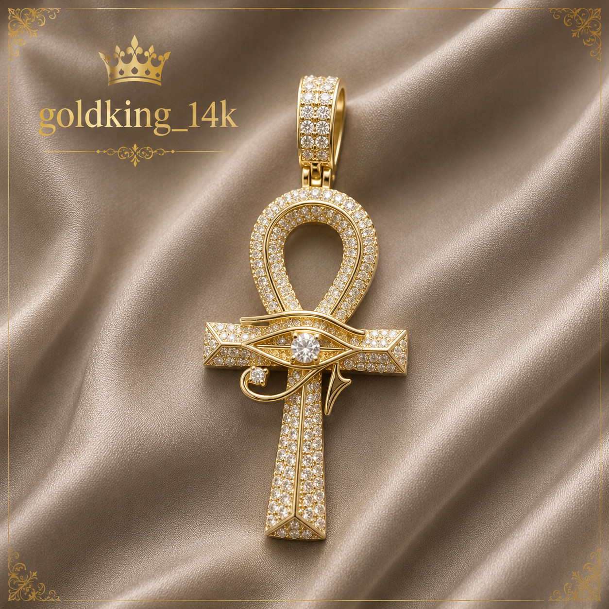 1.56Ct Round Real Moissanite Diamond Cross Charm Pendant 14K Yellow Gold Plated