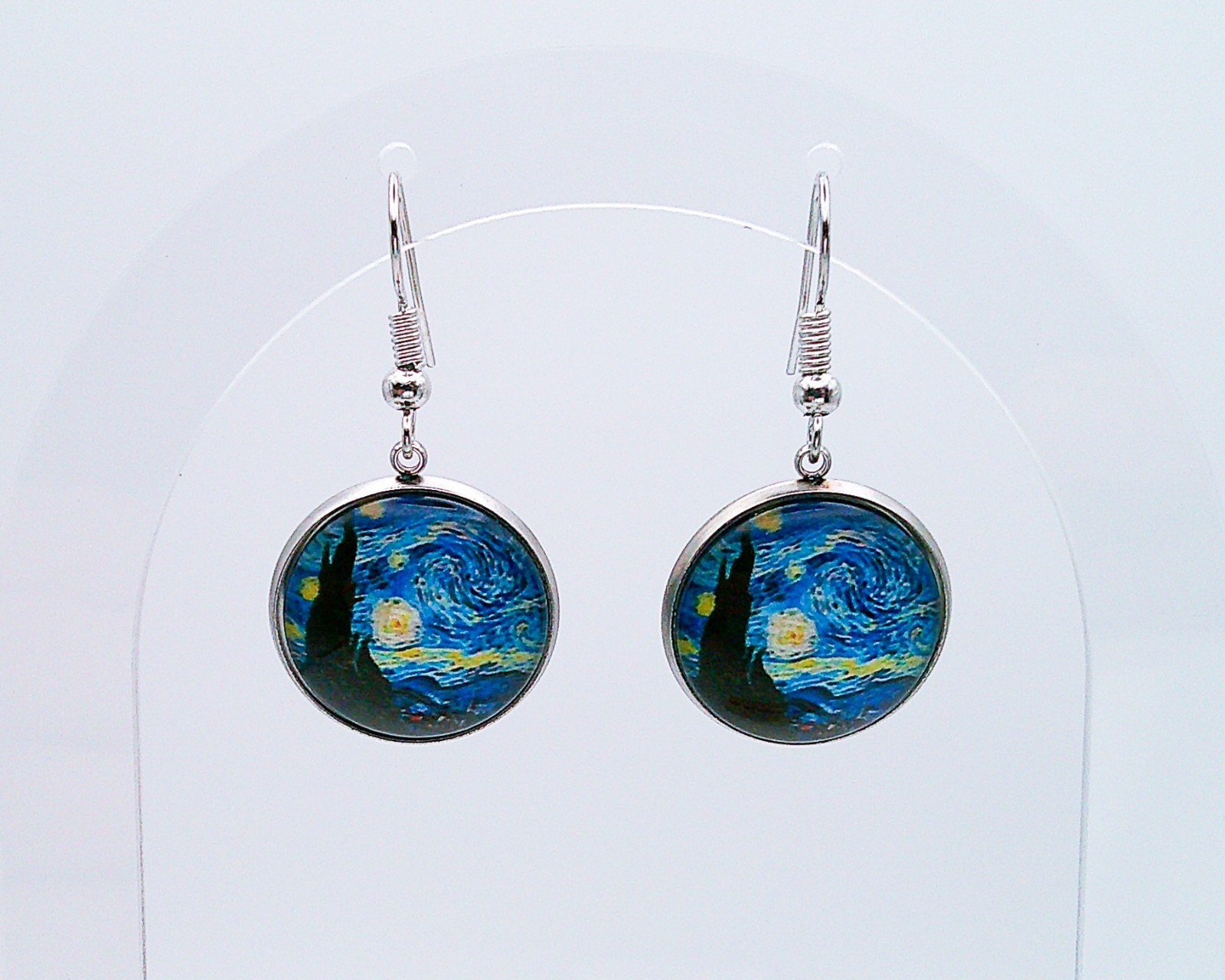 Starry Night Glass Drop Earrings with Stainless Steel Posts, BRAND NEW