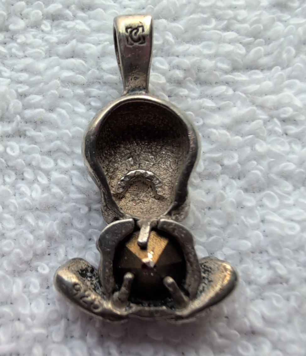 Vintage Tweety Bird Pendant Warner Bros. Sterling 925 red foil backed rhinestone