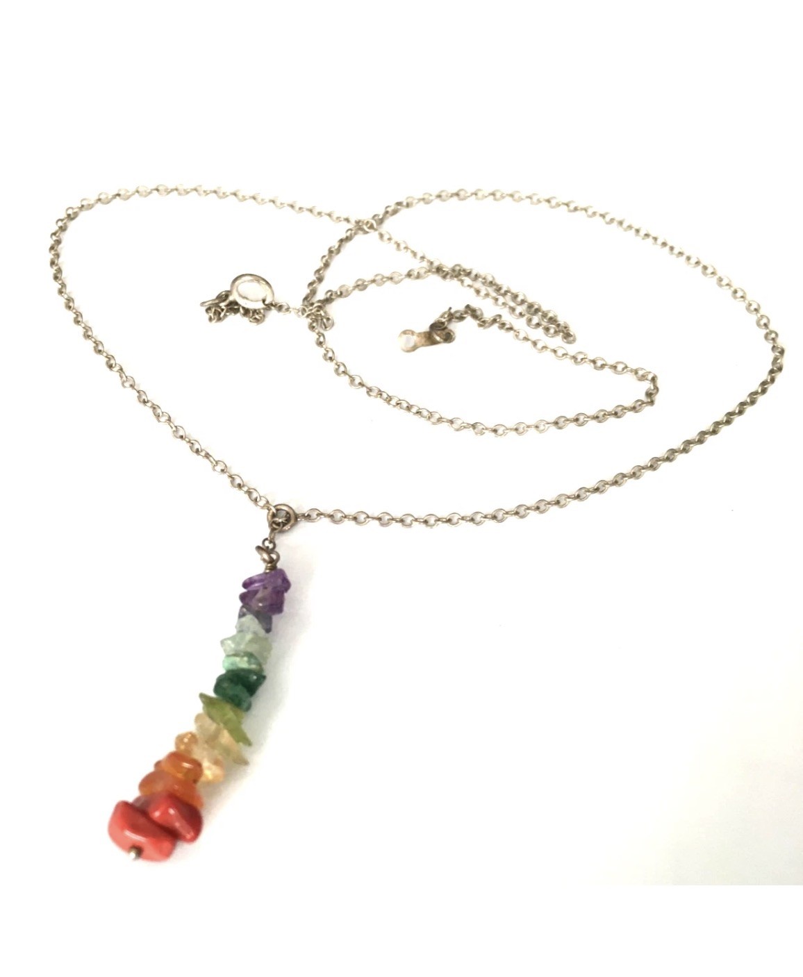 Vintage Necklace MARKED .925 Sterling Silver Chain •Stone Pendant• 22”