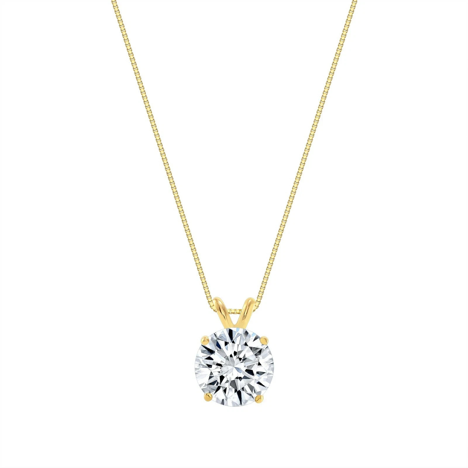 2 CT Round Cut EF-VS1 Lab Grown Diamond Solitaire Pendant Chain 14K Yellow Gold