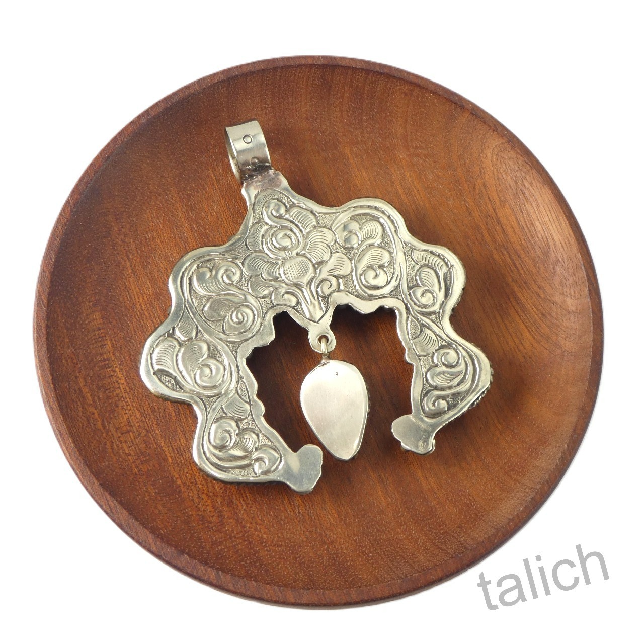 Natural Green Turquoise Tibet Silver Floral Large Naja Pendant Boho Southwestern