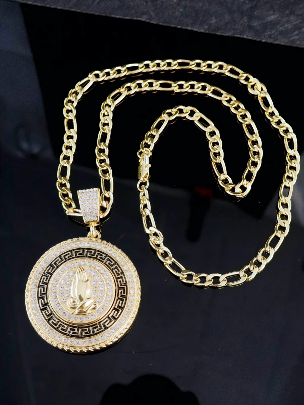 Gold Roulette Spinning Center /Casino Poker Cards Pendant Necklace Cuban Chain