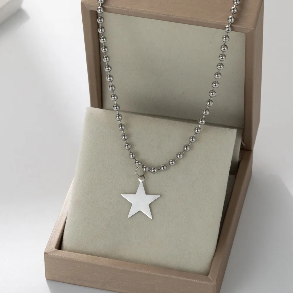 Titanium Steel Star Pendant Necklace for Men Women Y2K Hip Hop Beads Chains Chok