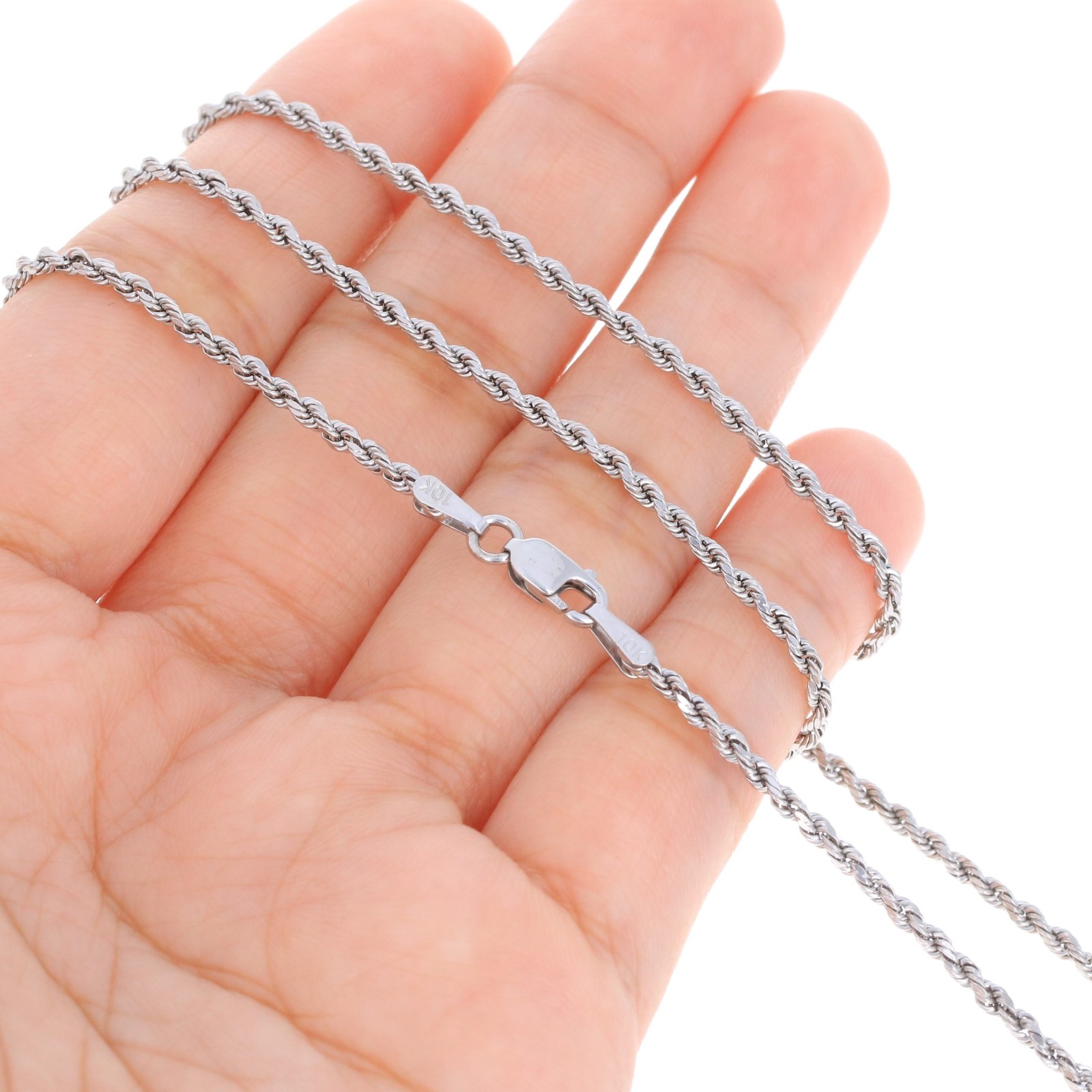 10K White Gold 1.5mm-7mm Diamond Cut Rope Chain Necklace Mens Womens 16″-30″