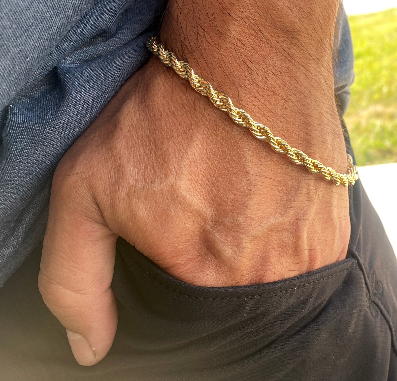 14K Gold Plated Rope Chain Hip Hop Bracelet Twisted Braided 3-8mm Thick 8″-9″ In
