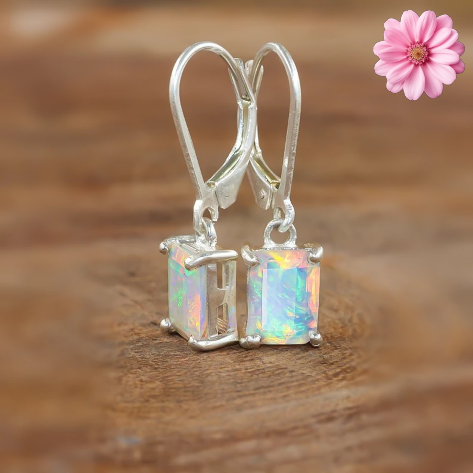 100% Original Fire Opal Octagon Gemstone 925 Sterling Silver Women Stud Earrings