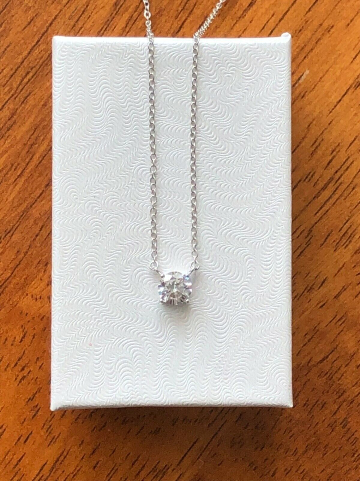925 Sterling Silver CZ Round Solitaire Pendant Necklace Dainty 5.8mm 17.25″