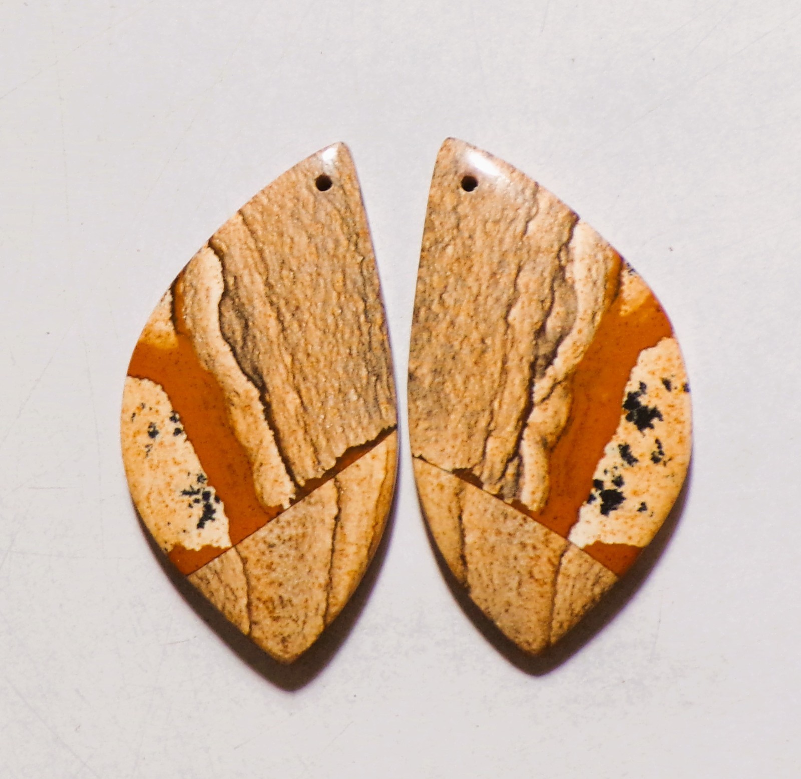 49.15 Cts Natural Picture Jasper Drilled Cabochon Match Pair Gemstone 39X21MM 17
