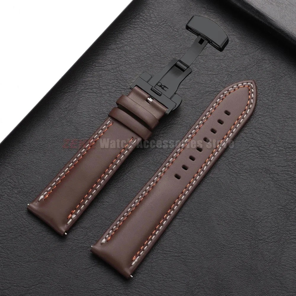 Genuine Calfskin Leather Watch Band 18mm 20mm 22mm 24mm Butterfly Buckle Strap