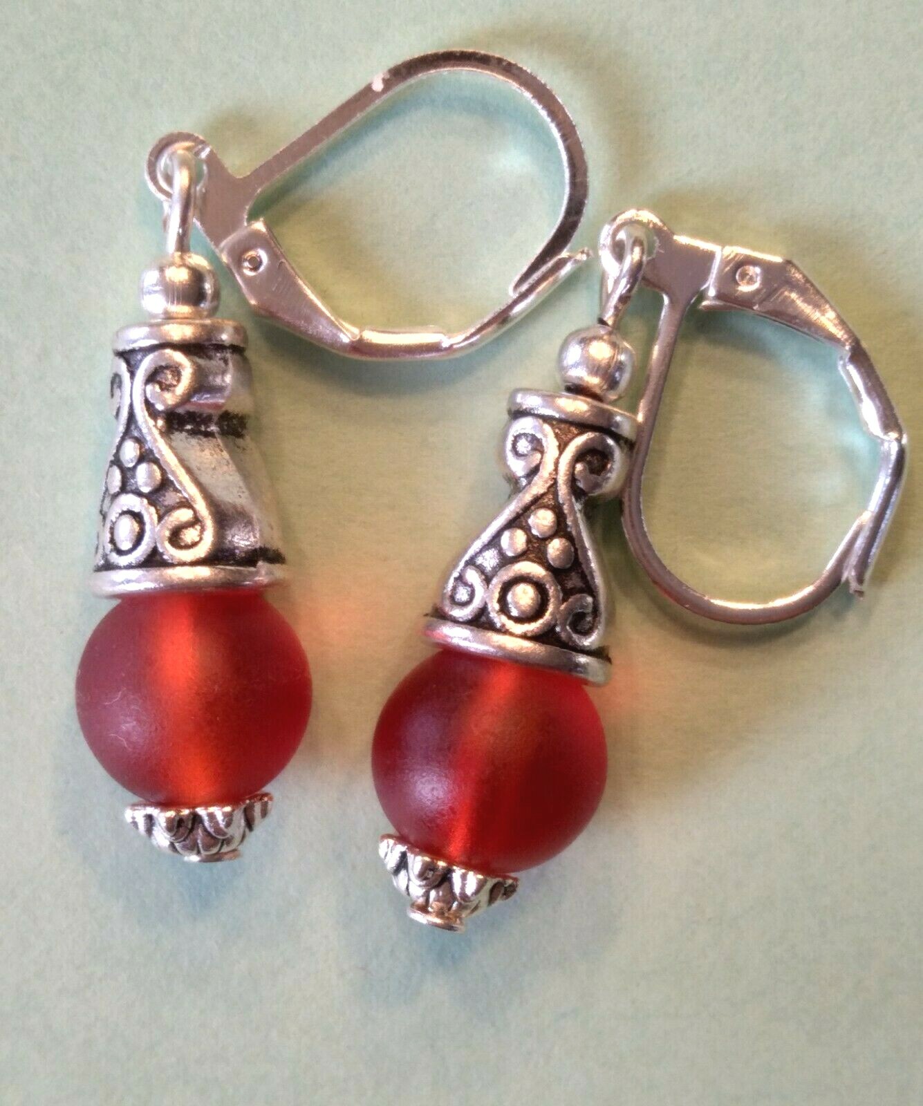 RED Frosted Glass BALI style Drop Leverback handcrafted U CHOOSE 910