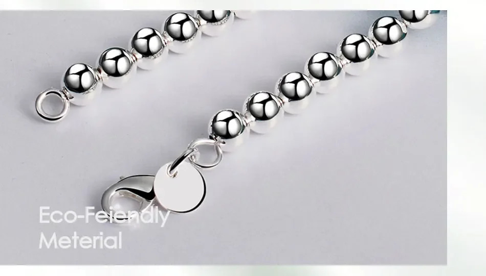 925 Sterling Silver 18K Gold 6mm Smooth Beads Ball Chain Necklace Women Jewelry