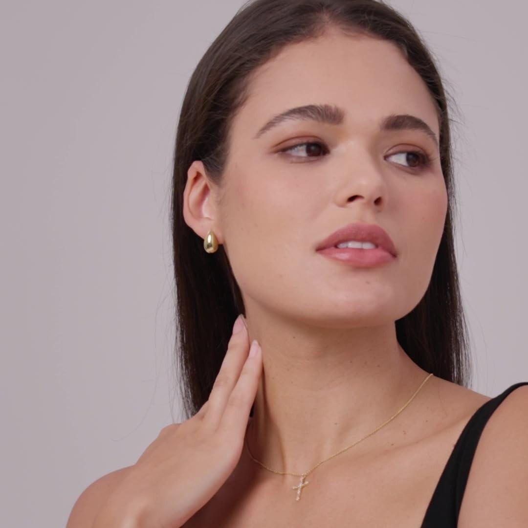 14K Gold Plated Hoop Teardrop Chunky Stud Earrings for Women