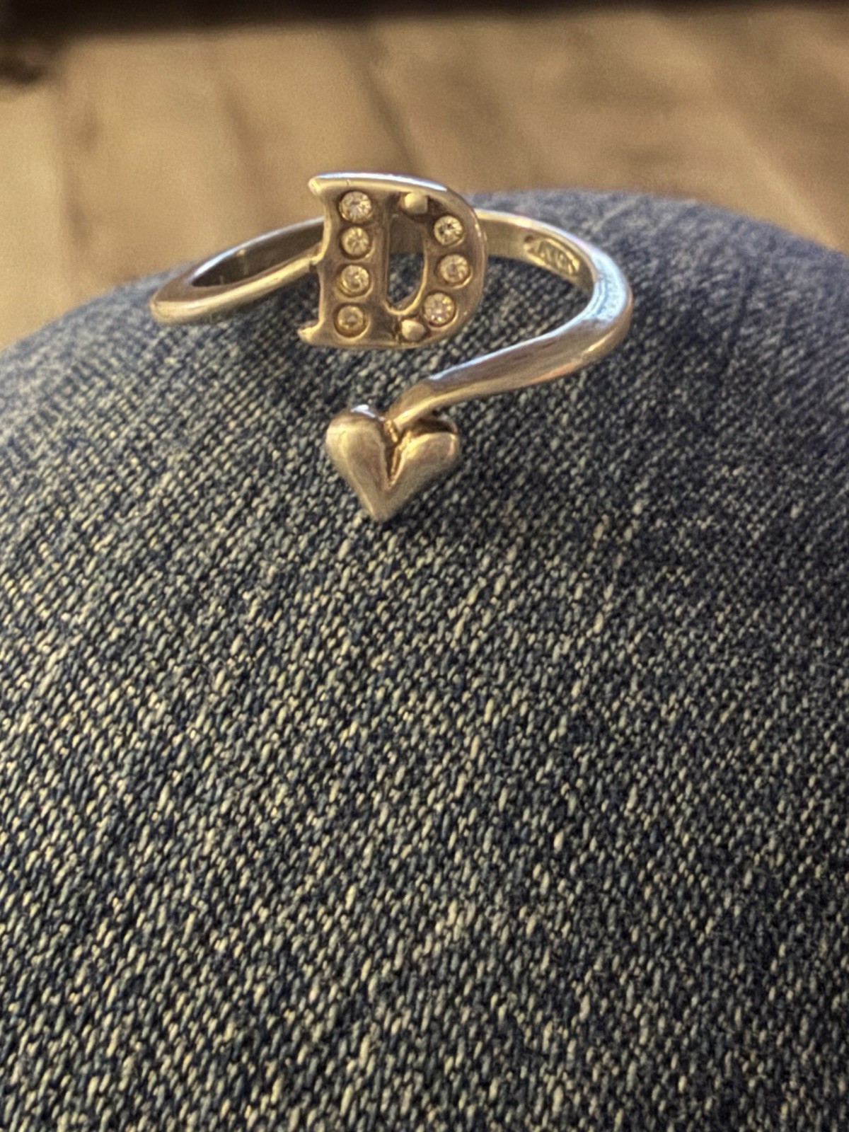 Vintage 925 Sterling Silver Avon D Initial & Heart Adjustable Ring Size 8 #364
