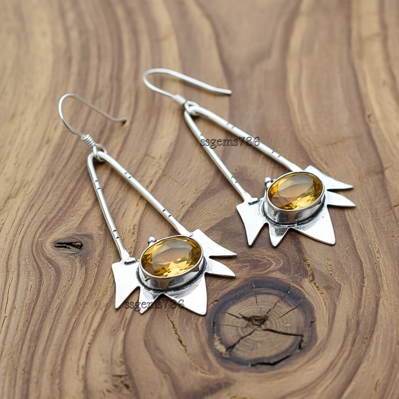 Citrine Gemstone 925 Sterling Silver Jewelry Handmade Drop/Dangle Earrings