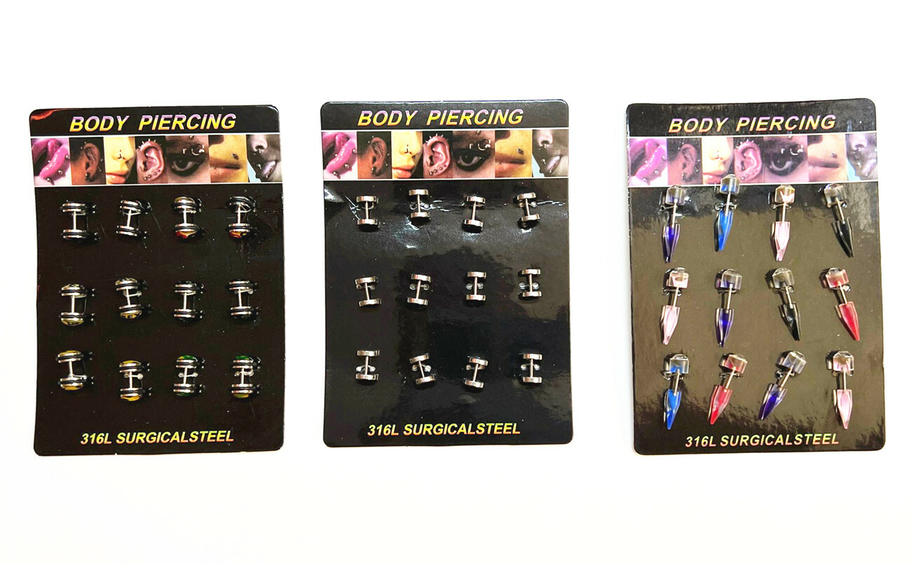 12 Pcs 316l Surgical Steel Mixed Barbell Ear Stud Piercing Earrings Jewelry
