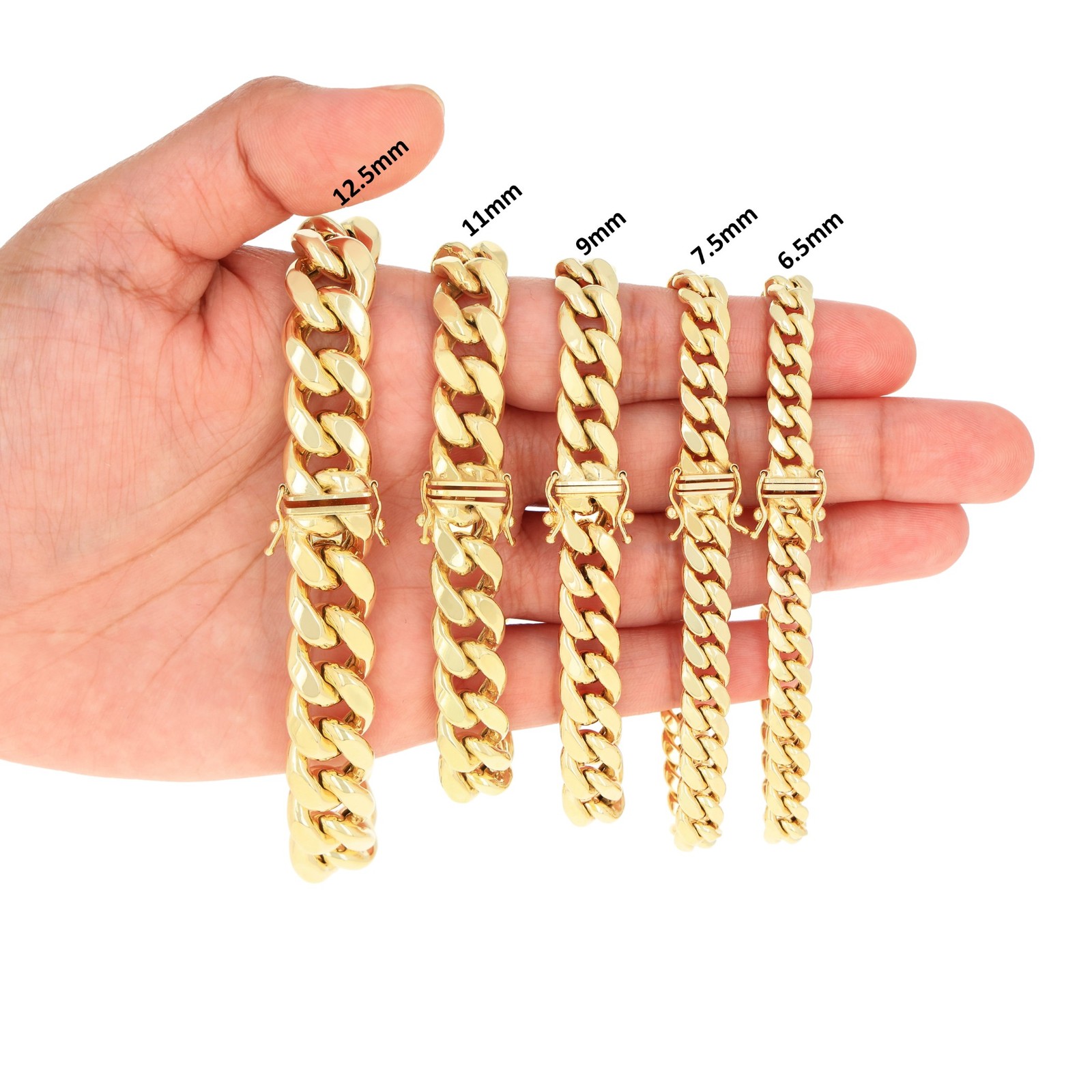 14K Yellow Gold 3mm-12.5mm Miami Cuban Link Chain Bracelet Mens Women 7″ 8″ 9″