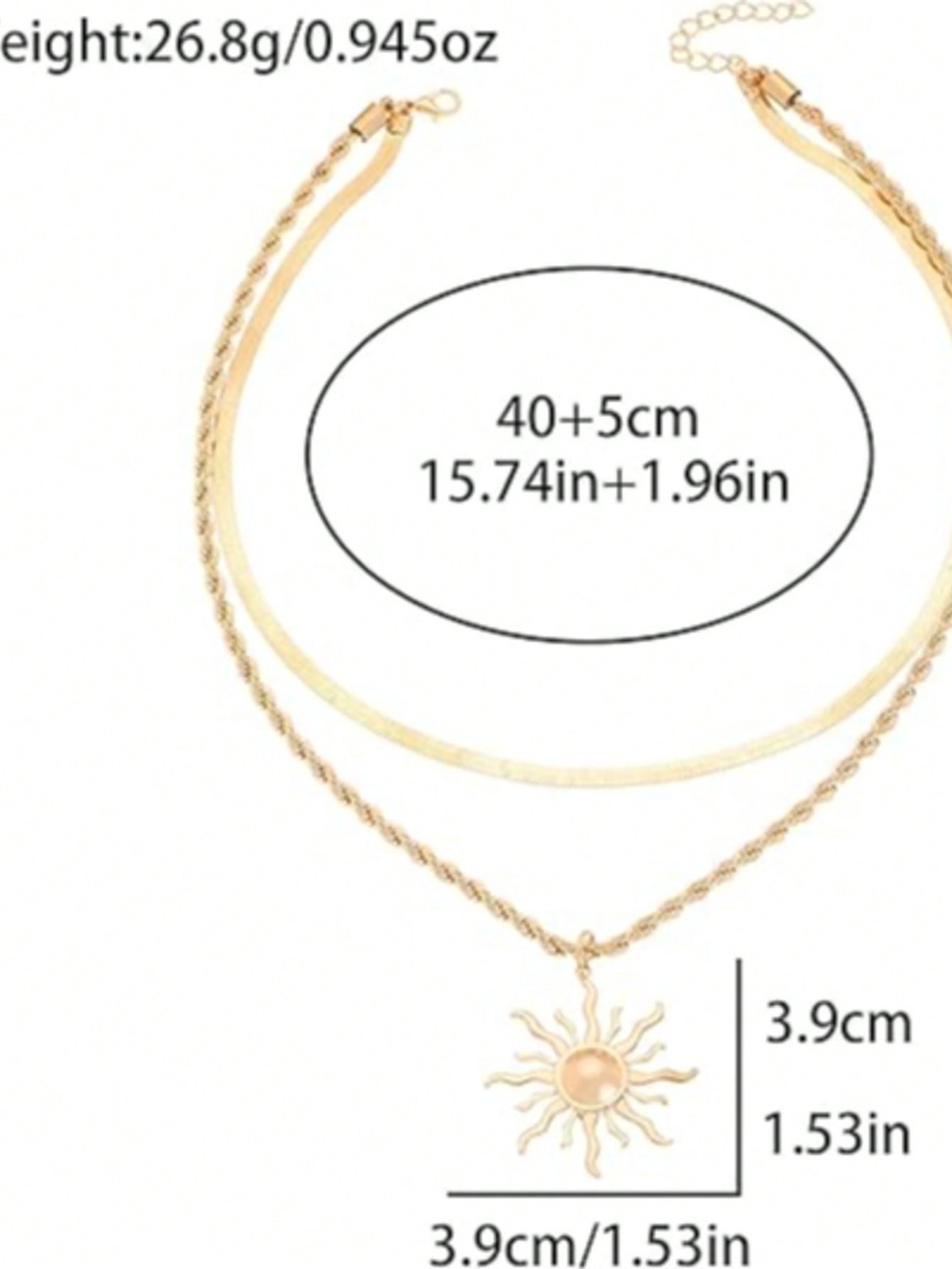 Minimalist Gold Sun Pendant Necklace Double Layer Chain Herringbone Choker