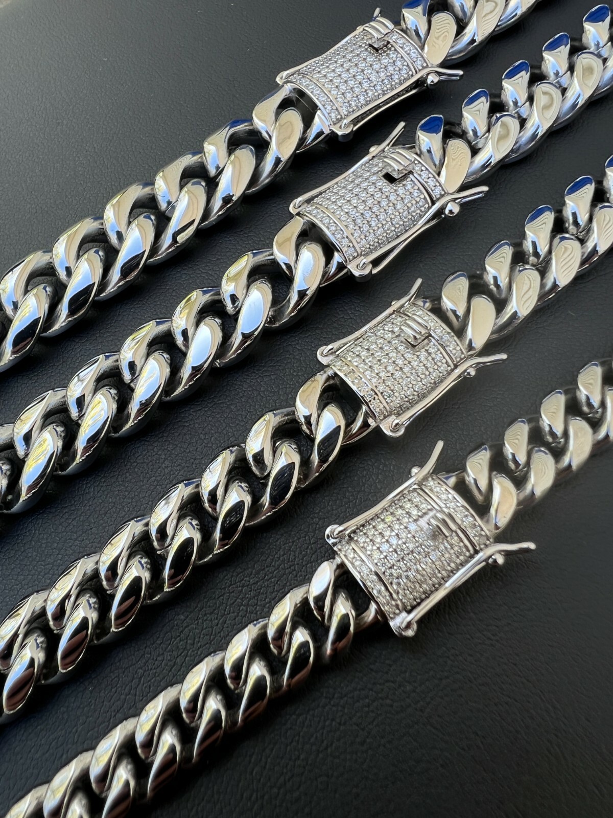 Real Miami Cuban Link Chain Necklace Bracelet Stainless Steel MOISSANITE Clasp