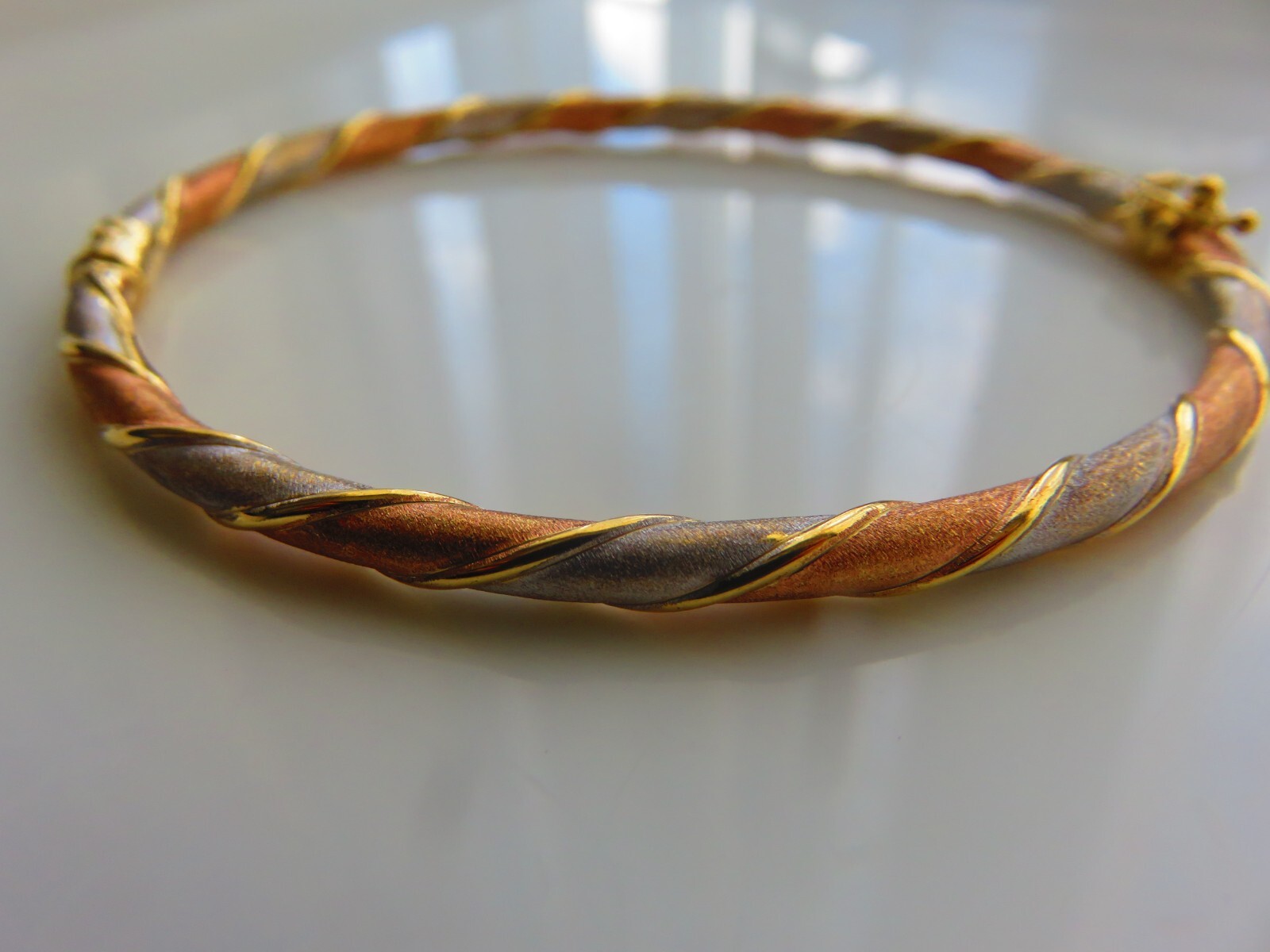 Gold Hinged Bangle 9 Carat Multi Coloured Gold Twisted Oval