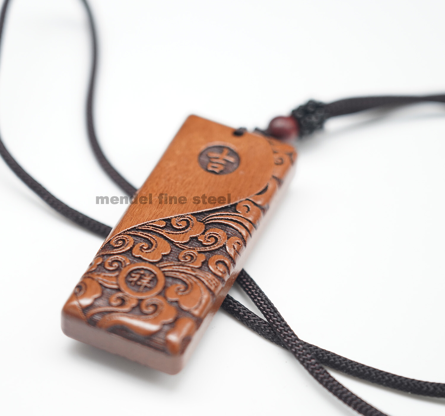 MENDEL Carved Mens Wood Wooden Yin Ying Yang Protection Pendant Necklace Rope
