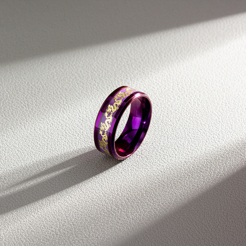 6MM&8MM Men Women Purple Red Stainless Steel Dragon Band Ring Couple Ring