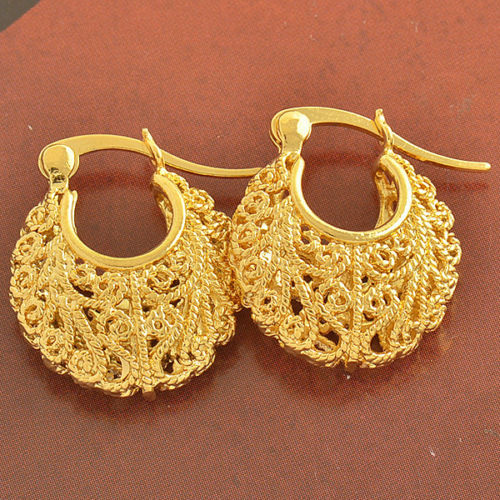 Awesome New Yellow Gold Filled Fancy Scroll Basket Style 20mm Hoop Earrings