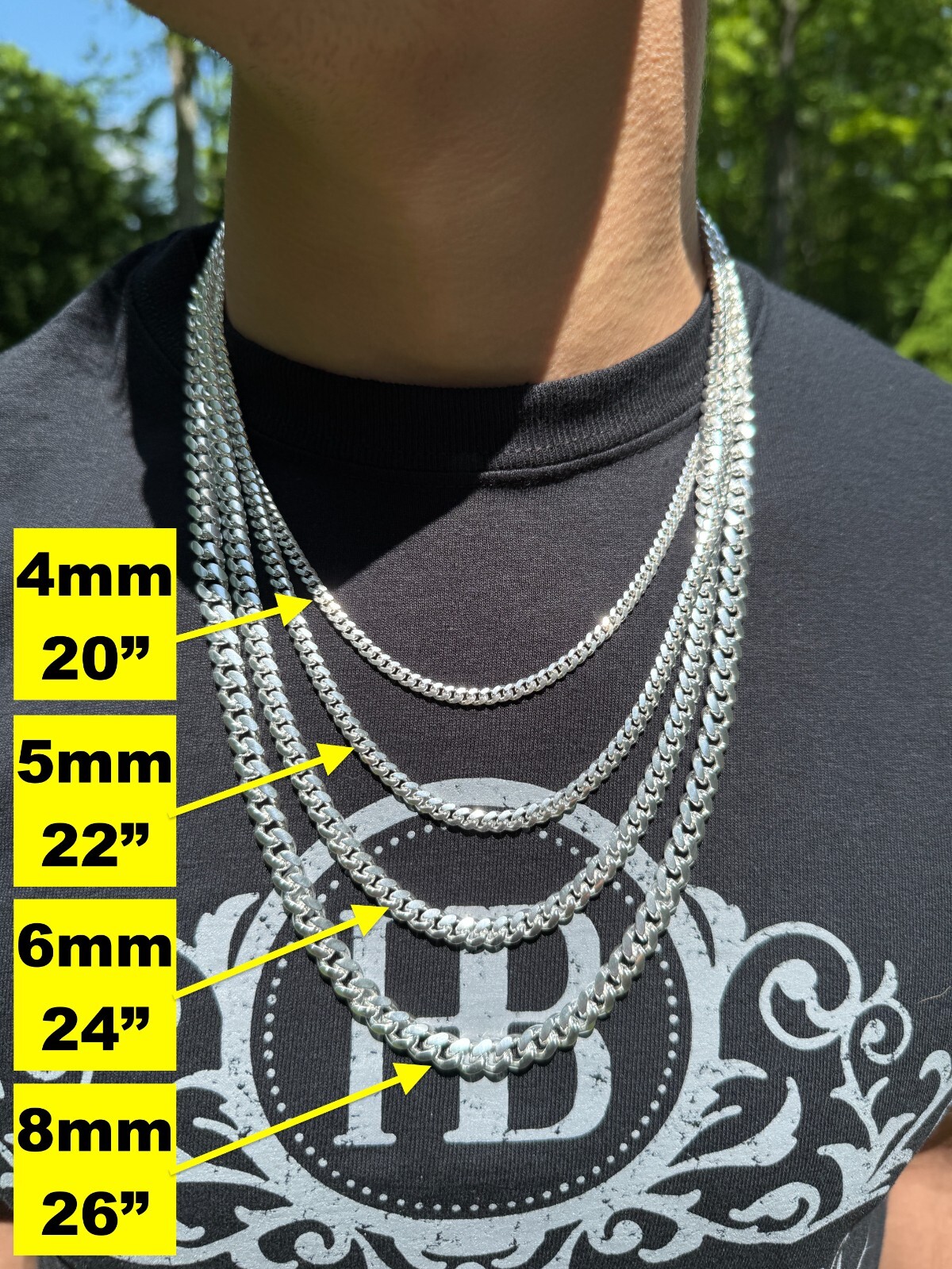 Mens Real Solid 925 Sterling Silver Miami Cuban Chain 2-12mm Heavy Link Necklace