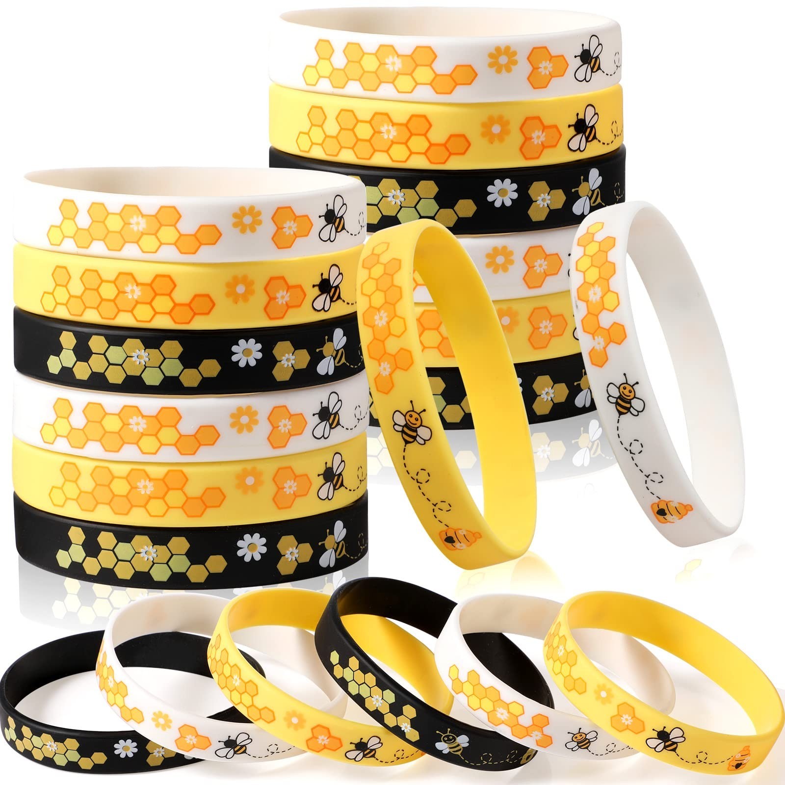 200 Pcs Silicone Bee Bracelets – Adjustable Unisex, Assorted Colors, Durable, Pa