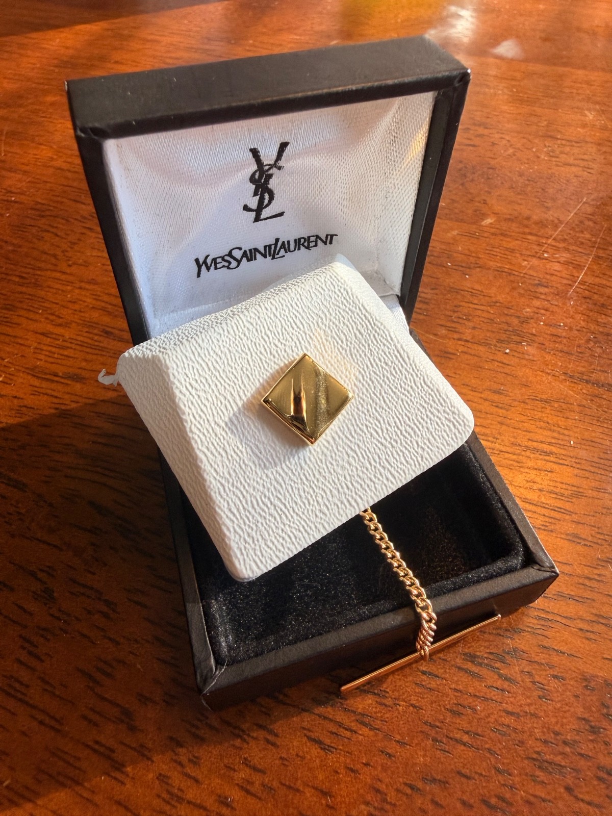 Vintage YSL Gold Tie Pin with Original Box