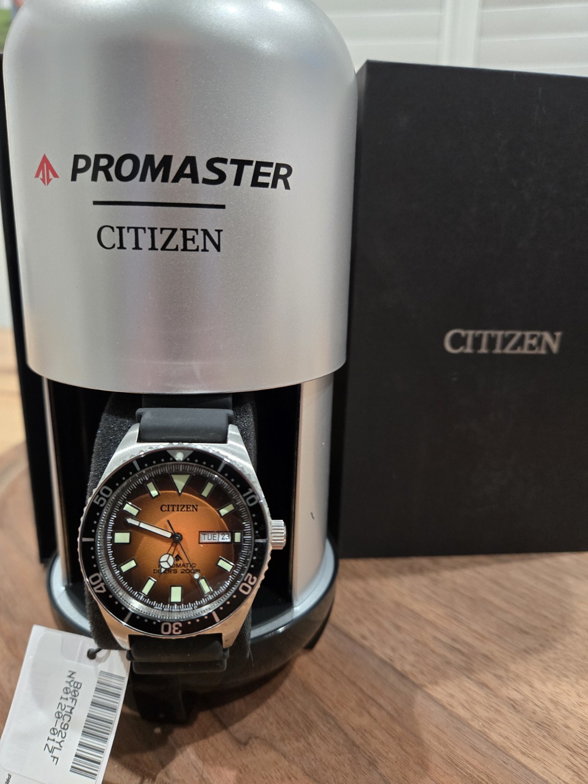 Citizen Promaster Auto Diver 41mm Orange Sunburst Dial Black Rubber Strap Box