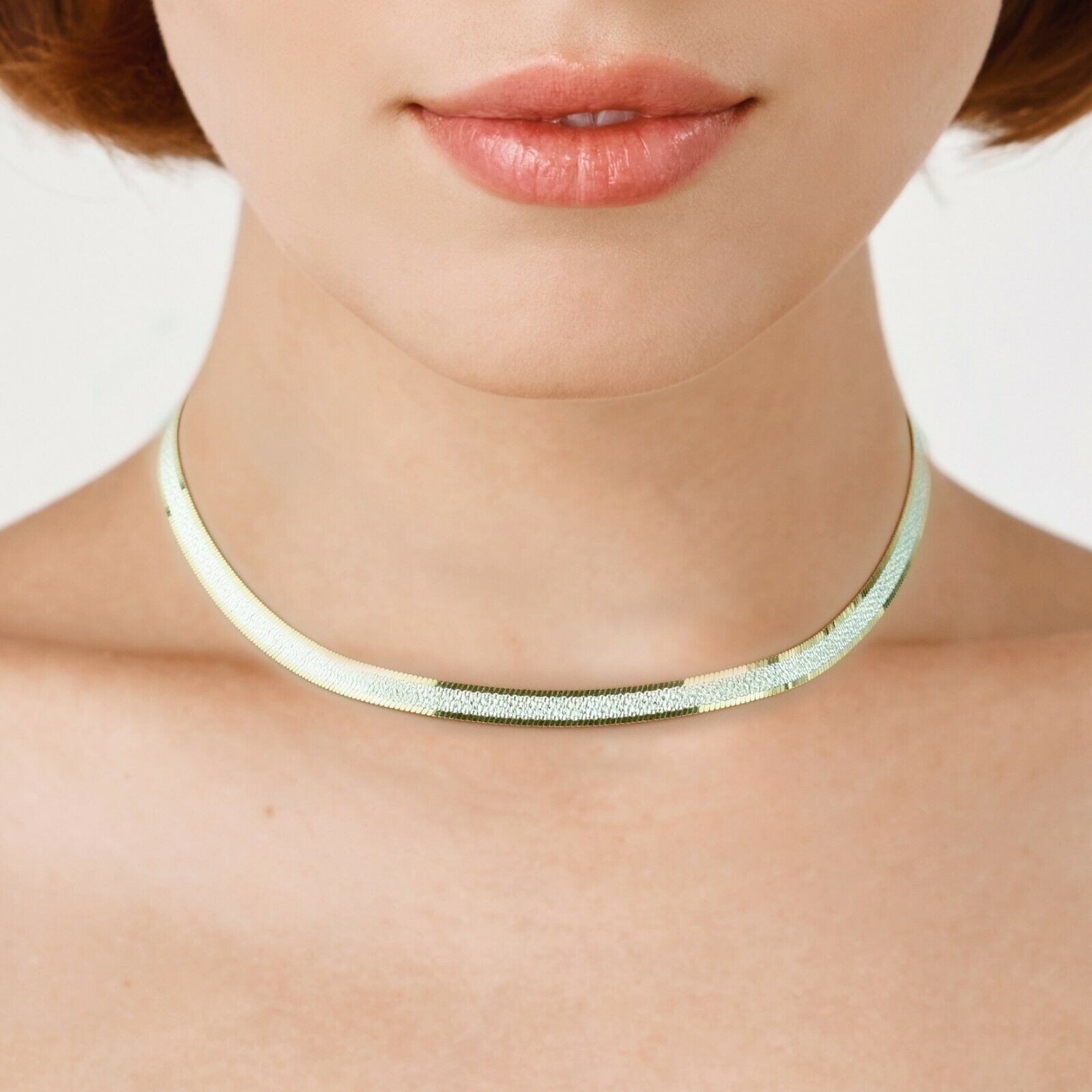 5.5mm Reversible Herringbone Necklace Real Solid Sterling Silver 925 Italy