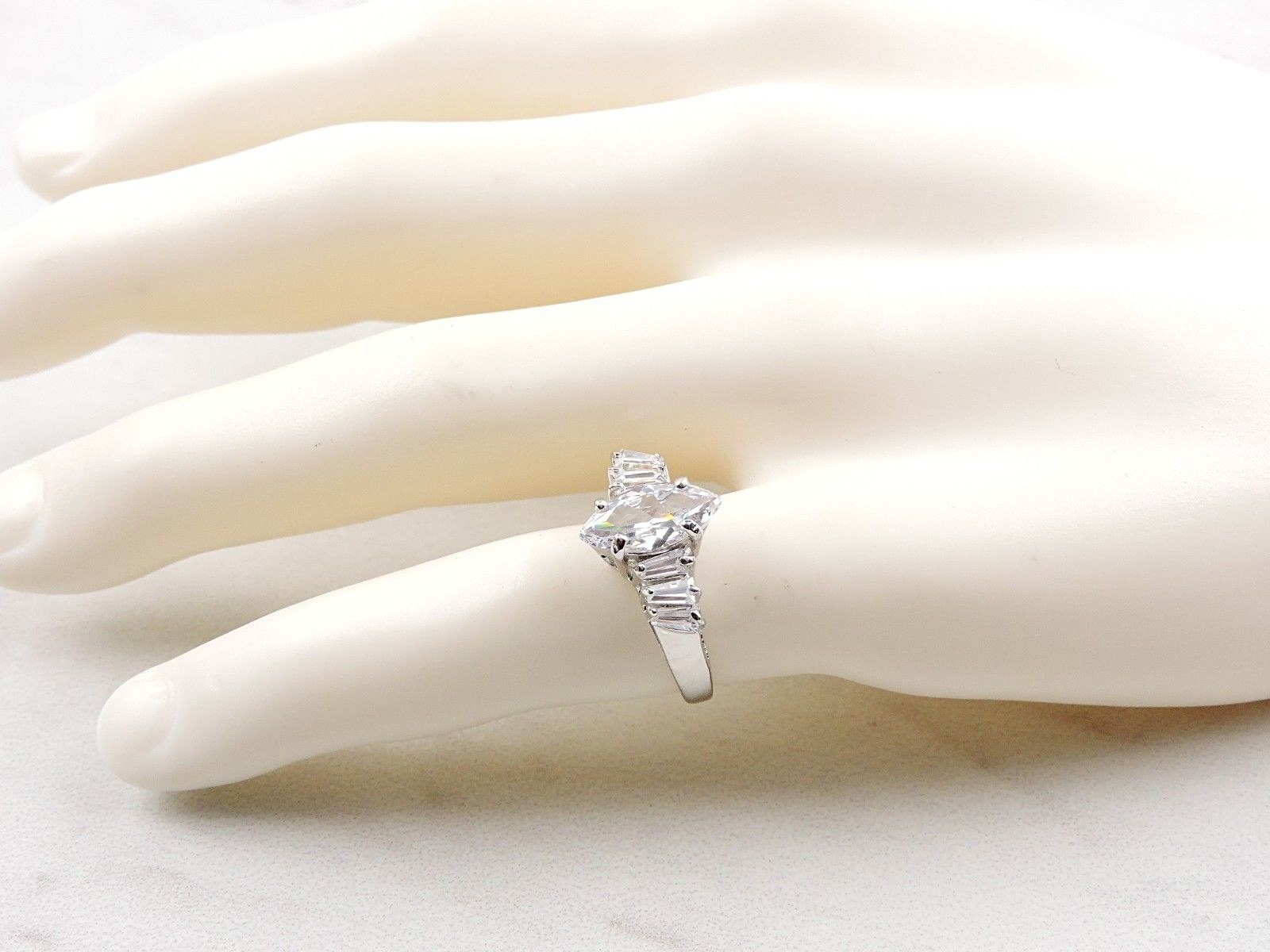 Sterling Silver 2.60 cttw Marquise And Tapered Baguette Cubic Zirconia Ring