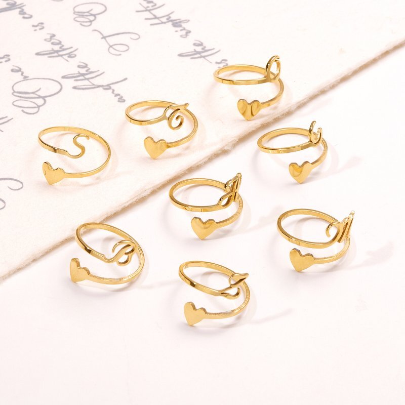 Stainless Steel 26 A-Z Initial Letters Heart Ring Adjustable Jewerly Women Gift