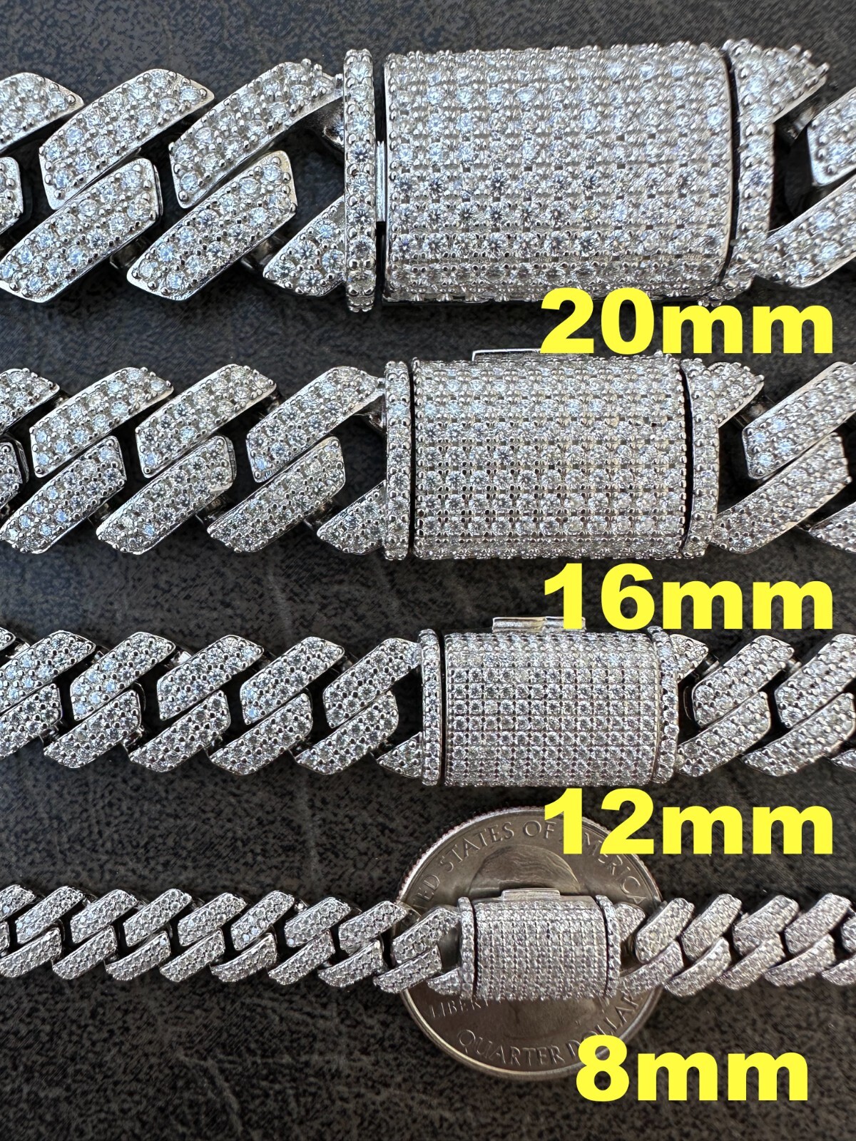 MOISSANITE Real Miami Cuban Link Prong Chain Iced Hip Hop 925 Silver Necklace