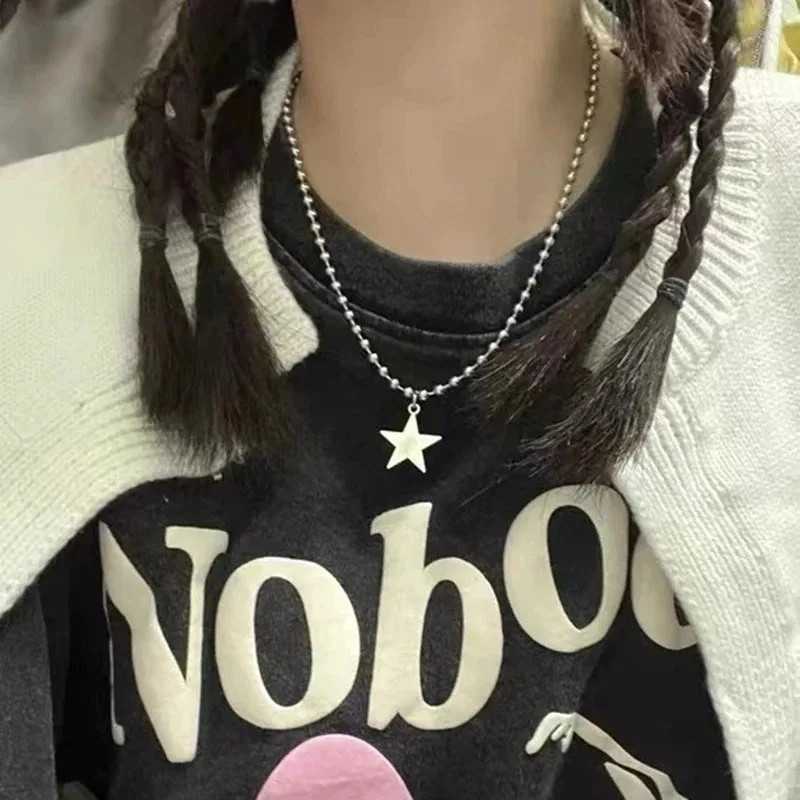 Titanium Steel Star Pendant Necklace for Men Women Y2K Hip Hop Beads Chains Chok