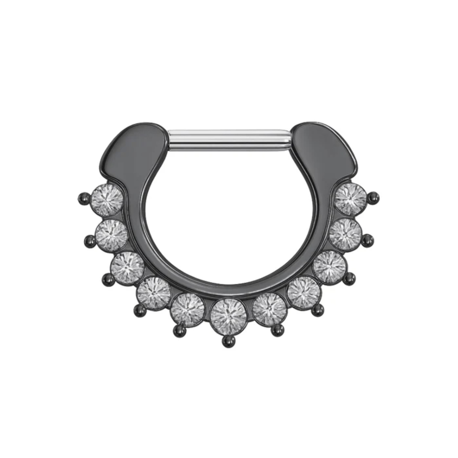 316L Surgical Steel With Rose Gold PVD Single Line 9 CZ’s Pronged Septum Clicker