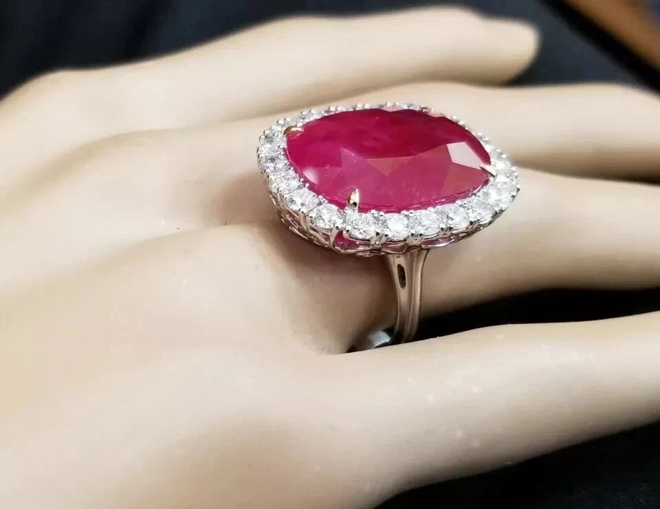 10.00 Ct Cushion Cut Natural Ruby Diamond Ring 925 Sterling Silver