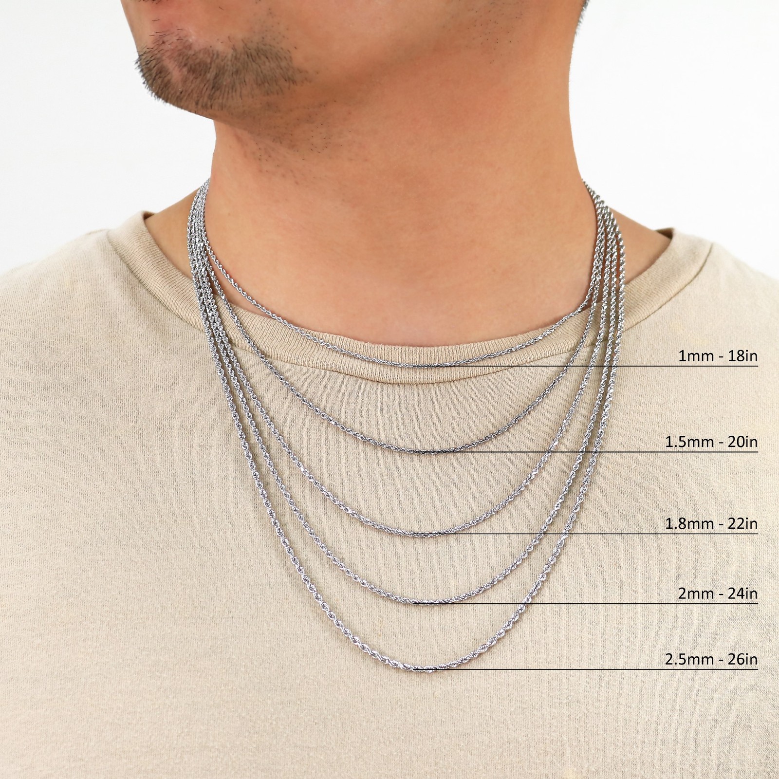 10K White Gold 1.5mm-7mm Diamond Cut Rope Chain Necklace Mens Womens 16″-30″