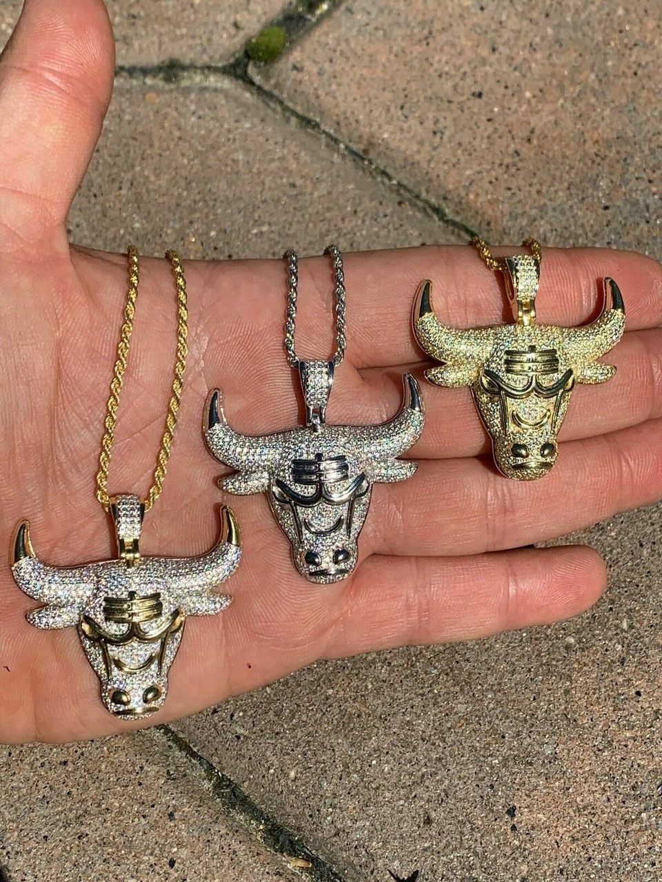 Real Solid 925 Silver Chicago Bulls Iced Pendant Chain 1.5×1.5″ Icy Jordan Piece