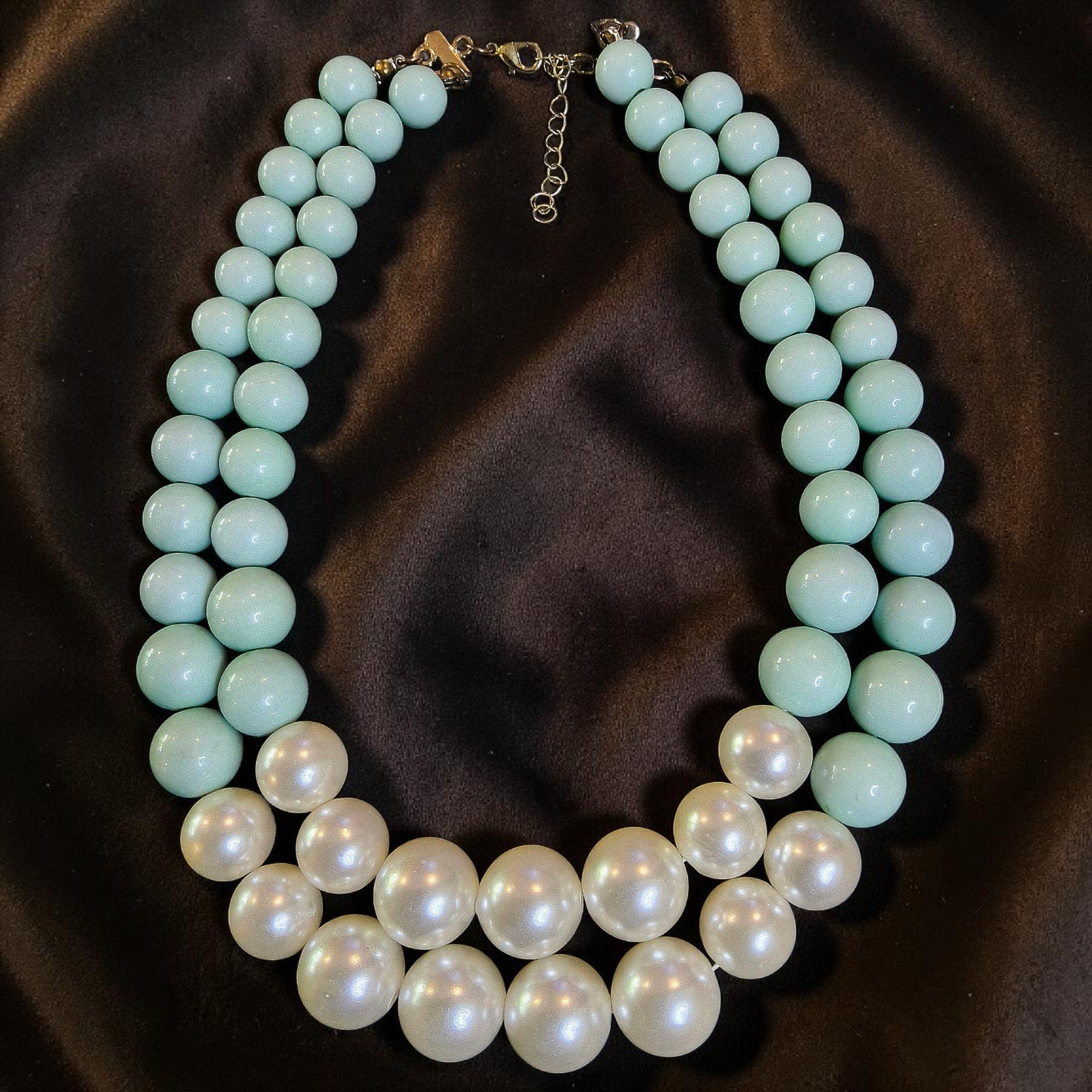 Vintage Robin Egg Blue Bubblegum Bead Faux Pearl Statement Necklace Graduated