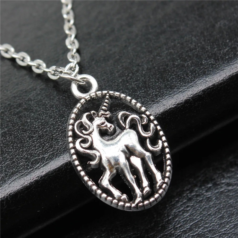 Antique Silver Color Unicorn Pendant Necklace Vintage Jewelry for Women