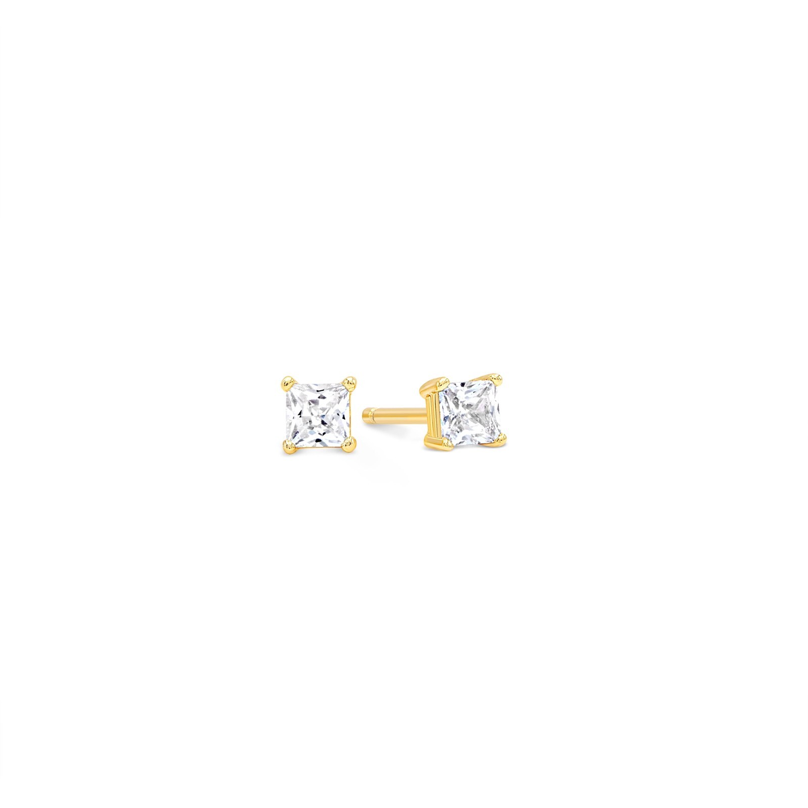 Kezef 3mm Square CZ Stud Earrings, 18K Gold-Plated 925 Sterling Silver, CZ